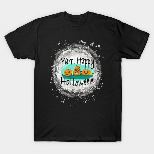 Yarr Happy Halloween Pirate Pumpkin Funny Bleach splatter Paint Tie Dye T-Shirt by joannejgg